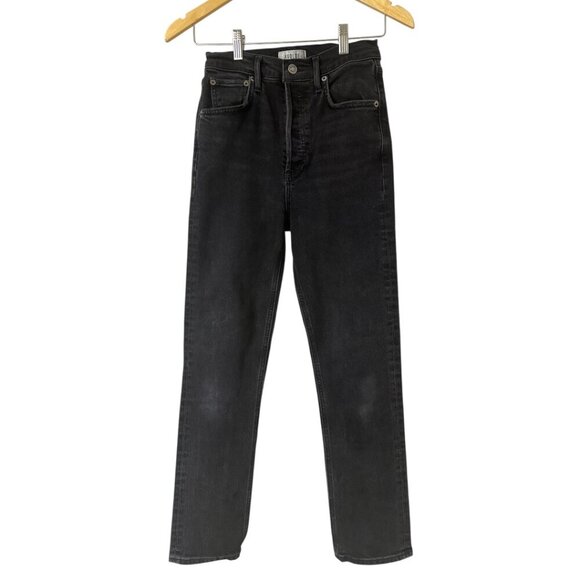 Agolde Riley High Rise Straight Leg Crop Jeans Size 24 In Panormaic Black Faded - Picture 2 of 15